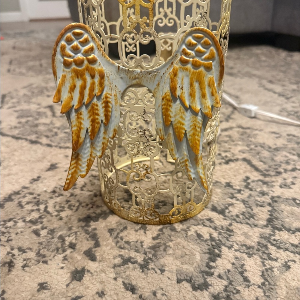 Pink Zebra Angel Wing Candle Holder - Cream and Gold